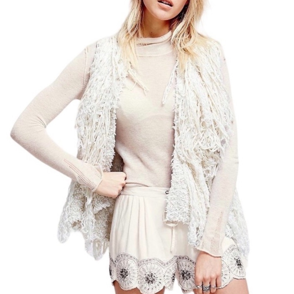 Free People Ivory/Cream Fringe Sweater Vest